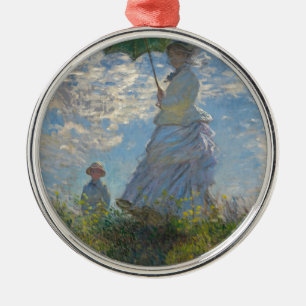 Ornement Rond Argenté Femme de Claude Monet avec un parasol 1875