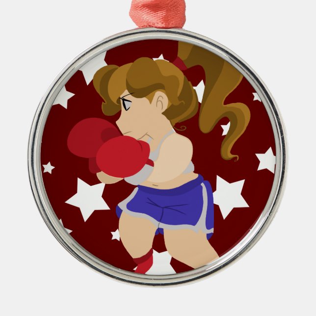 Ornement Rond Argenté Fille mignonne de boxeur (Devant)