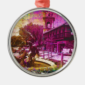 Ornement Rond Argenté Fontaine vintage Neptune Grunge colorée