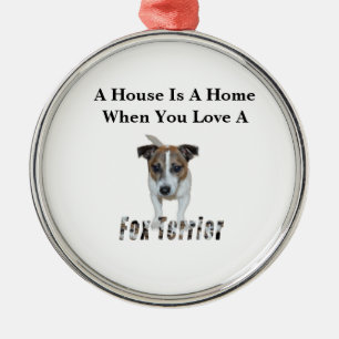 Ornement Rond Argenté Fox Terrier et logo Fox Terrier Amour,