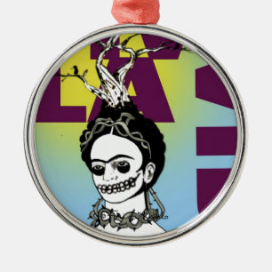 Ornement Rond Argenté Frida Kahlo Pop Art Portrait