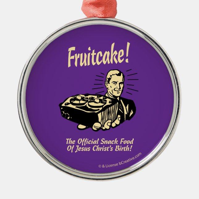 Ornement Rond Argenté Fruitcake ! Nourriture Snack de la naissance de Jé (Devant)