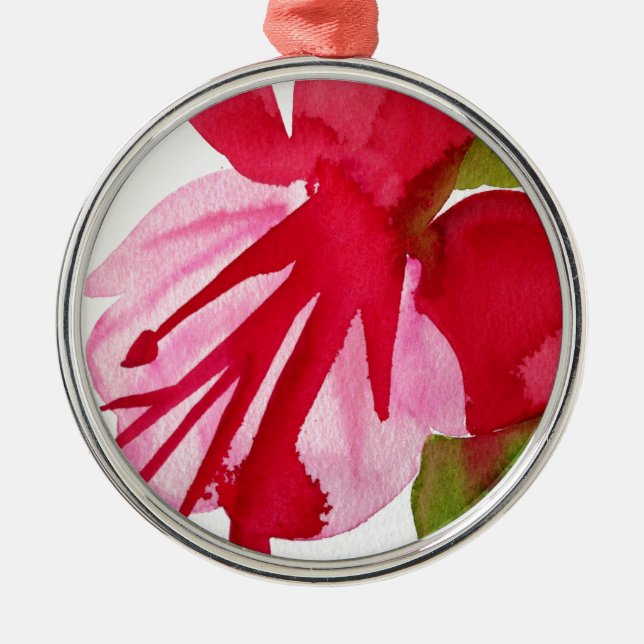 Ornement Rond Argenté Fuchsia rose pop art aquarelle fleur (Devant)