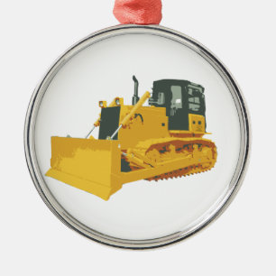 Ornement Rond Argenté Grand bouteur de construction sur des voies