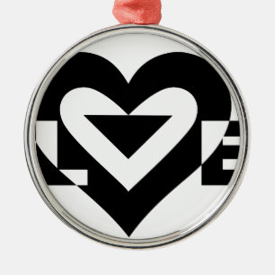 Ornement Rond Argenté Graphique d'amour cool, noir
