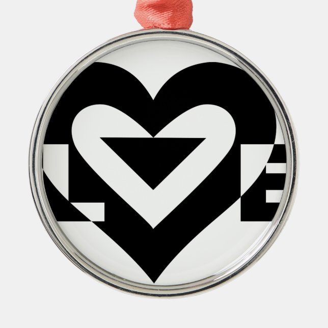 Ornement Rond Argenté Graphique d'amour cool, noir (Devant)