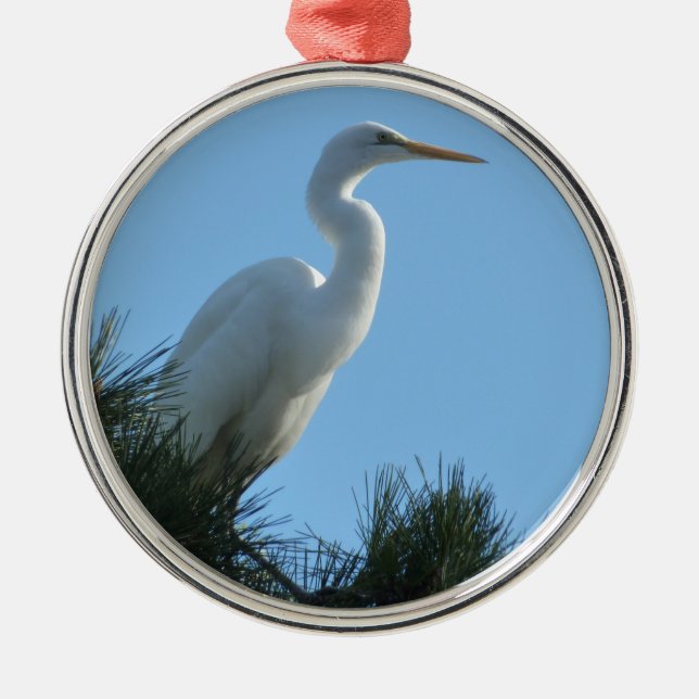 Ornement Rond Argenté Great Egret dans la Floride ensoleillée (Devant)