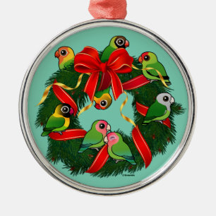 Ornement Rond Argenté Guirlande de Noël de perruches de Birdorable