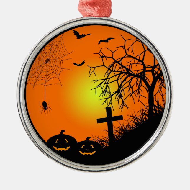 Ornement Rond Argenté Halloween (Devant)