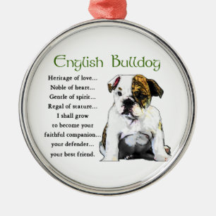 Ornement Rond Argenté Héritage anglais de chiot de bouledogue de l'amou