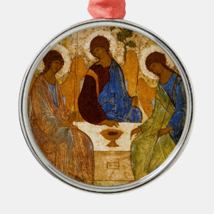 Ornement Rond Argenté Holy Trinity Icon Rublev Byzantine Catholic Gift