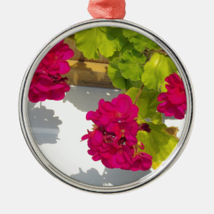 Ornement Rond Argenté HOt fleurs florales roses Géranium rose