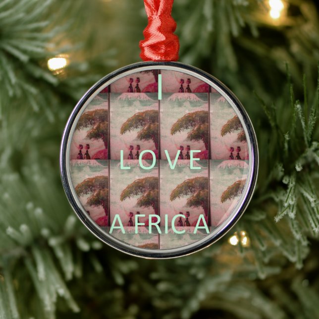 Ornement Rond Argenté I Love Africa - Motif du paysage culturel (Arbre)