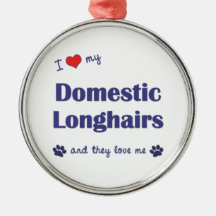 Ornement Rond Argenté J'aime mon Longhairs domestique (les chats