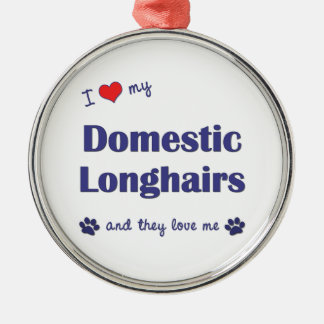 Ornement Rond Argenté J'aime mon Longhairs domestique (les chats