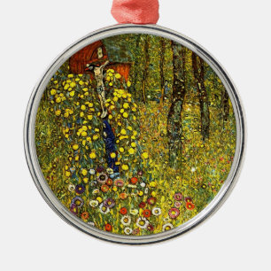 Ornement Rond Argenté Jardin agricole avec Crucifix par Gustav Klimt