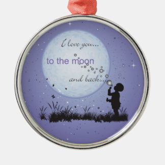 Ornement Rond Argenté Je t'aime à la lune et aux cadeaux De