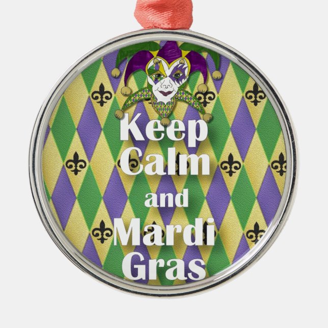 Ornement Rond Argenté Jester Mask Keep Calm and Mardi Gras (Devant)
