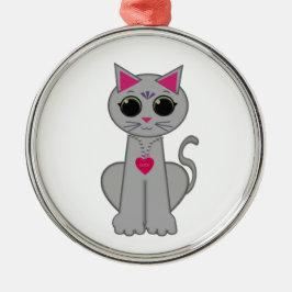 Ornement Rond Argenté Joli drôle heureux chat gris