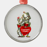 Joli robot vintage couple coeurs rouges
