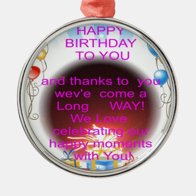 Ornement Rond Argenté Joyeux anniversaire pour vous (Devant)