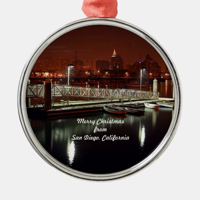 Ornement Rond Argenté Joyeux Noël à San Diego, Californie (Devant)