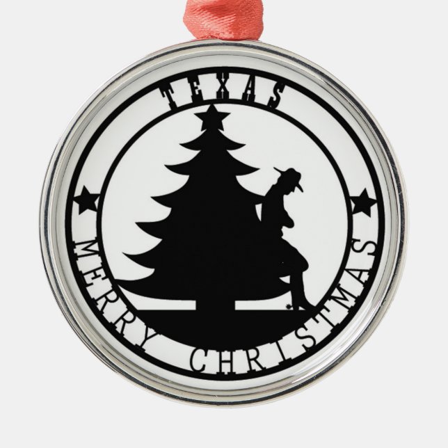Ornement Rond Argenté Joyeux Noël du Texas (Devant)
