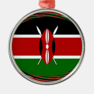 Ornement Rond Argenté Kenya Drapeau Art - Patriotique & Design Moderne