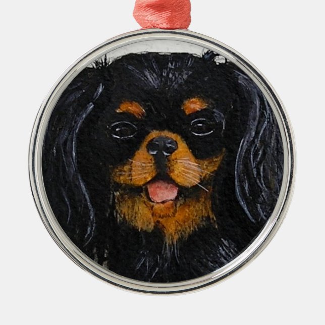 Ornement Rond Argenté King Charles Cavalier Spaniel noir et bronzé (Devant)