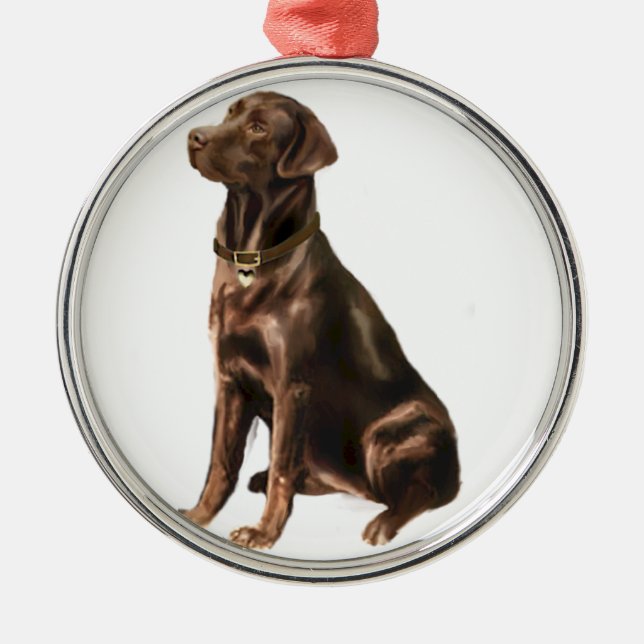 Ornement Rond Argenté Labrador Retriever - Chocolat 1 (Devant)