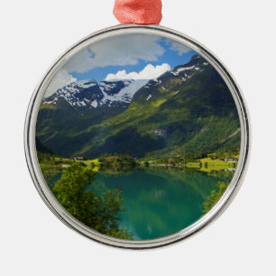 Ornement Rond Argenté Lac Floen pittoresque, Norvège