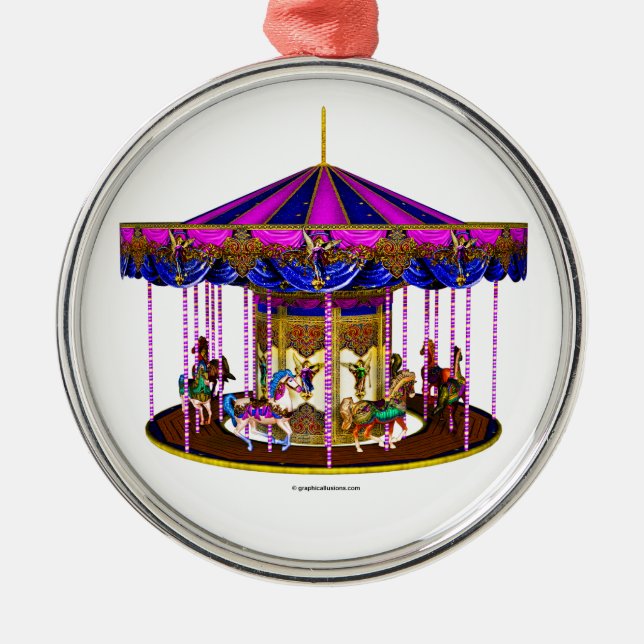 Ornement Rond Argenté Le carrousel rose (Devant)