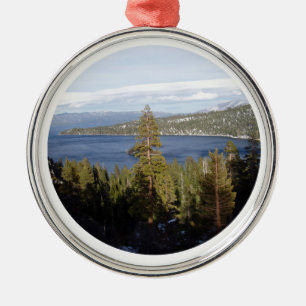 Ornement Rond Argenté Le lac Tahoe pittoresque de luxe