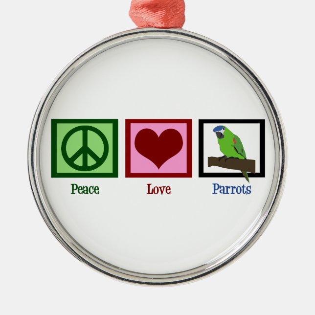 Ornement Rond Argenté Les perroquets Peace Love (Devant)