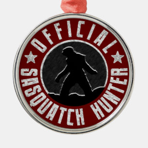 Ornement Rond Argenté Logo de cercle de CHASSEUR de Sasquatch