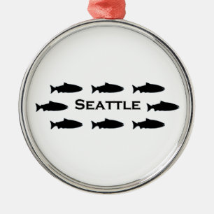 Ornement Rond Argenté Logo de saumon de Seattle Washington
