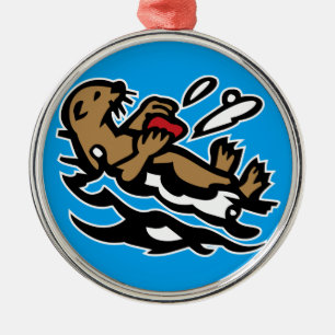 Ornement Rond Argenté Loutre de mer