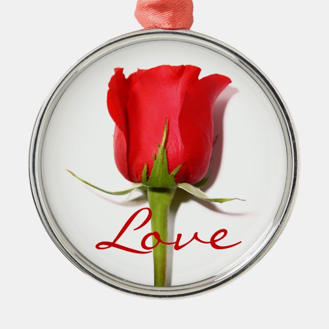 Ornement Rond Argenté Love Red Rose Ornament (Devant)