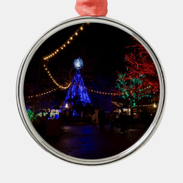 Ornement Rond Argenté Lumières de Noël en abondance (Devant)