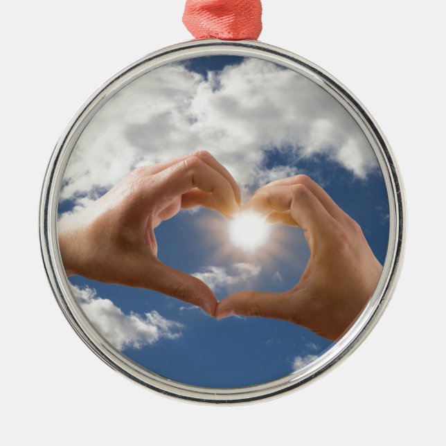 Ornement Rond Argenté Mains d'amour (Devant)