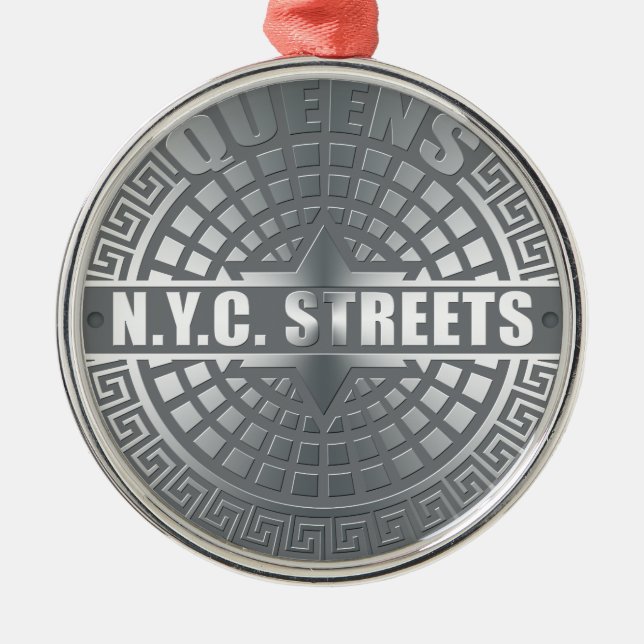 Ornement Rond Argenté Manhole Covers Queens (Devant)
