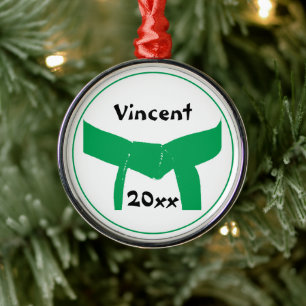 Ornement Rond Argenté Martial Arts Green Belt