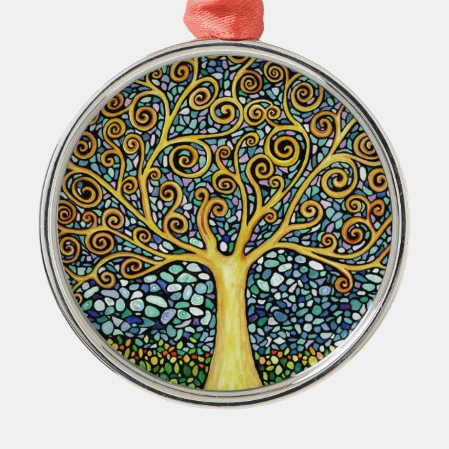 Ornement Rond Argenté Mon arbre de la vie (Devant)
