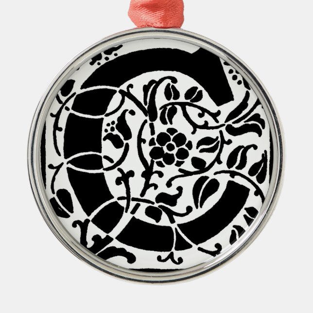 Ornement Rond Argenté Monogramme C initial. Nom floral Motif Customisé (Devant)