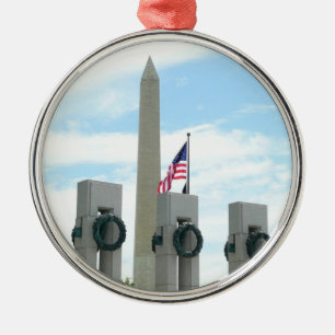 Ornement Rond Argenté Monument à Washington et mémorial 2ÈME GUERRE MOND