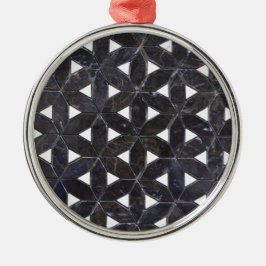 Ornement Rond Argenté Mosaïque gris charbon | fleur de vie motif