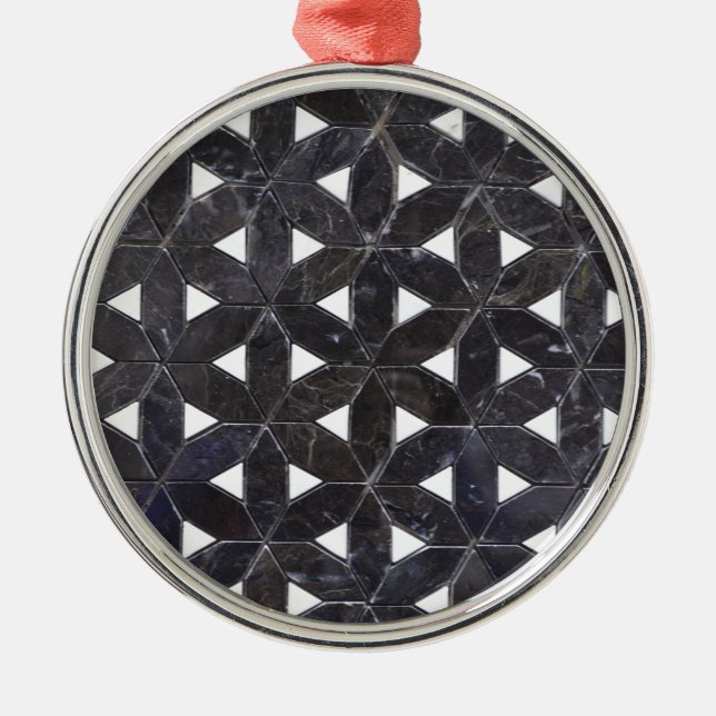 Ornement Rond Argenté Mosaïque gris charbon | fleur de vie motif (Devant)