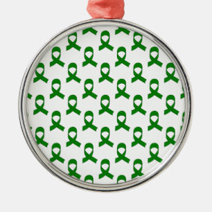 Ornement Rond Argenté Motif de ruban vert