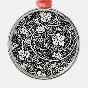 Ornement Rond Argenté Motif de vigne de raisin noir et blanc de William