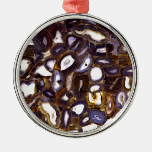 Ornement Rond Argenté Motif en pierre blanche Brown violet